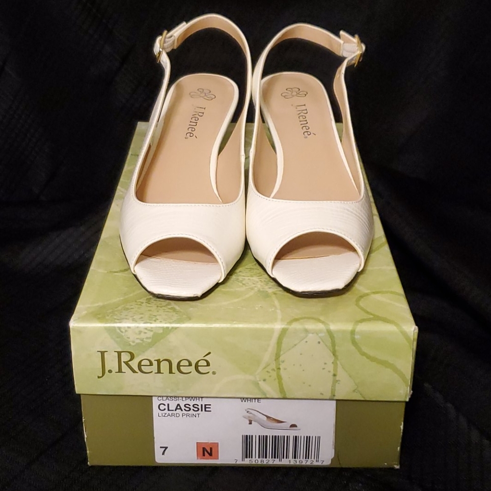 J. Renée White Lizard Print Sling Backs - Picture 2 of 9